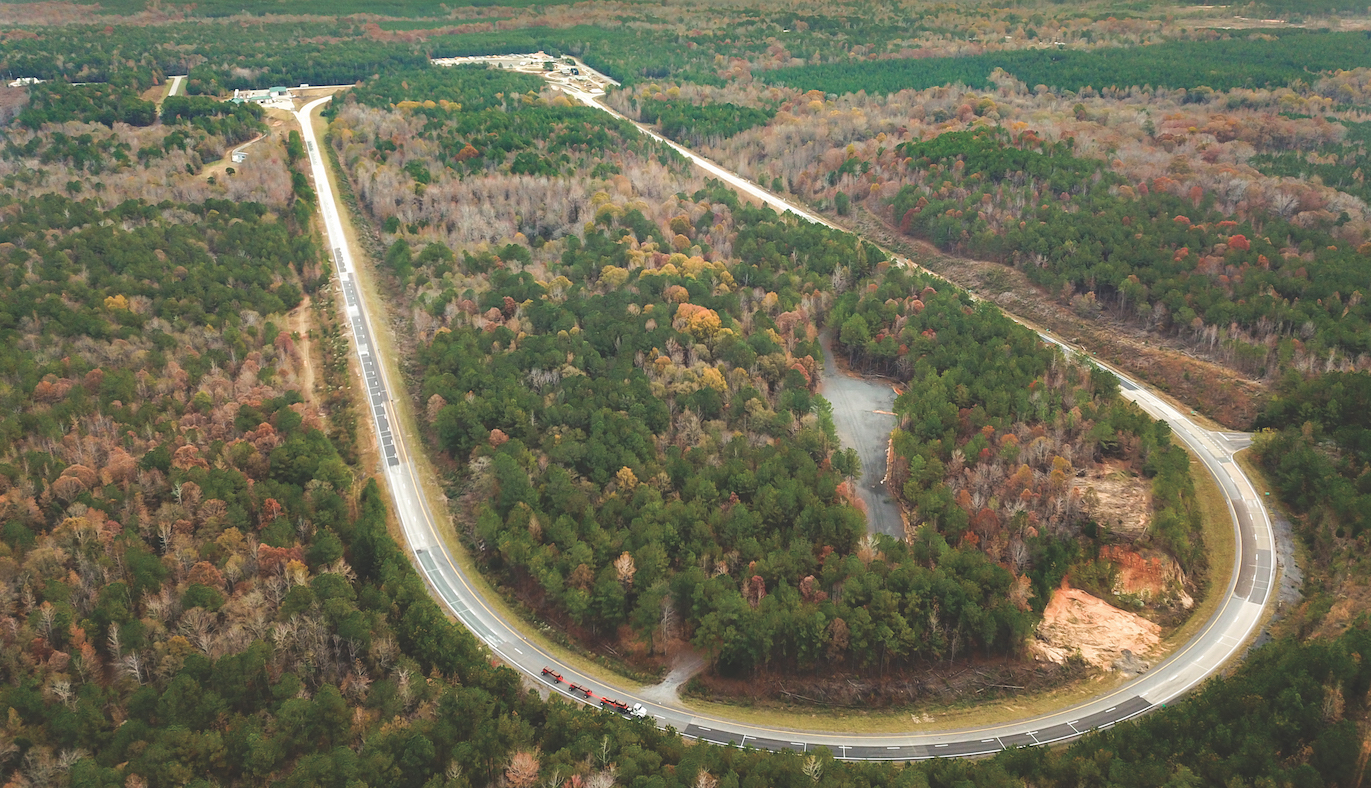 NCAT's test track — the only high-speed, full-scale accelerated pavement testing facility in the world.