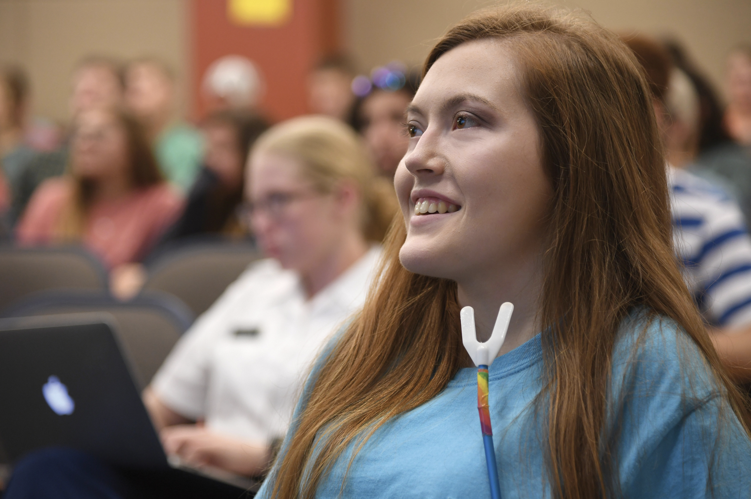 Anna Wilson smiles during an engineering class.
