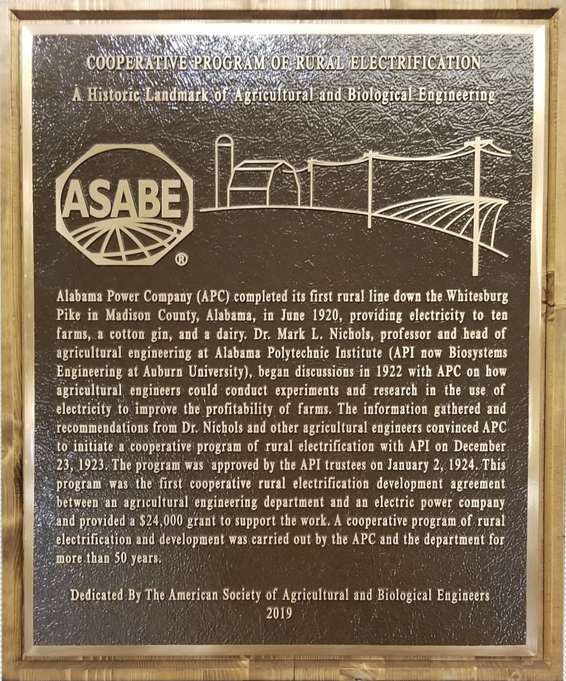Historic marker celebrating the centennial of Auburn University's biosystems engineering department. 